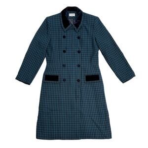 VTG 90s Kasper Overcoat Womens 12 Plaid Longline Double Breasted Trench Classic